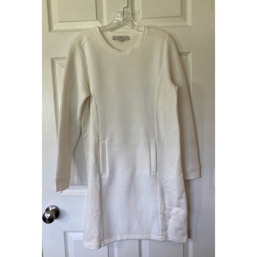 Ann Taylor LOFT Women's White Chevron Quilted Sweater Dress Size M Classic Cozy